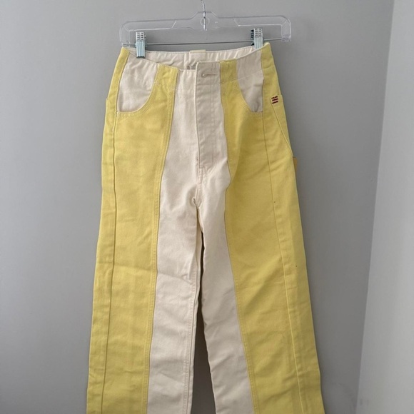 BDG Off-White color block yellow hi rise wide leg Textured Pants - Picture 5 of 8